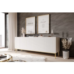 Komoda Nicole 200 cm na metalowych nogach - biały mat / złote nóżki